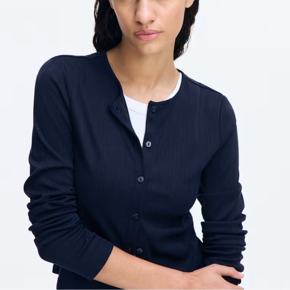 H&M POINTELLE JERSEY CARDIGAN - NAVY - Picture 1 of 5